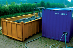 odvodňovací kontejner a flokulační stanice